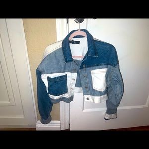 Cropped Denim Jacket (multi-color patch, size S)